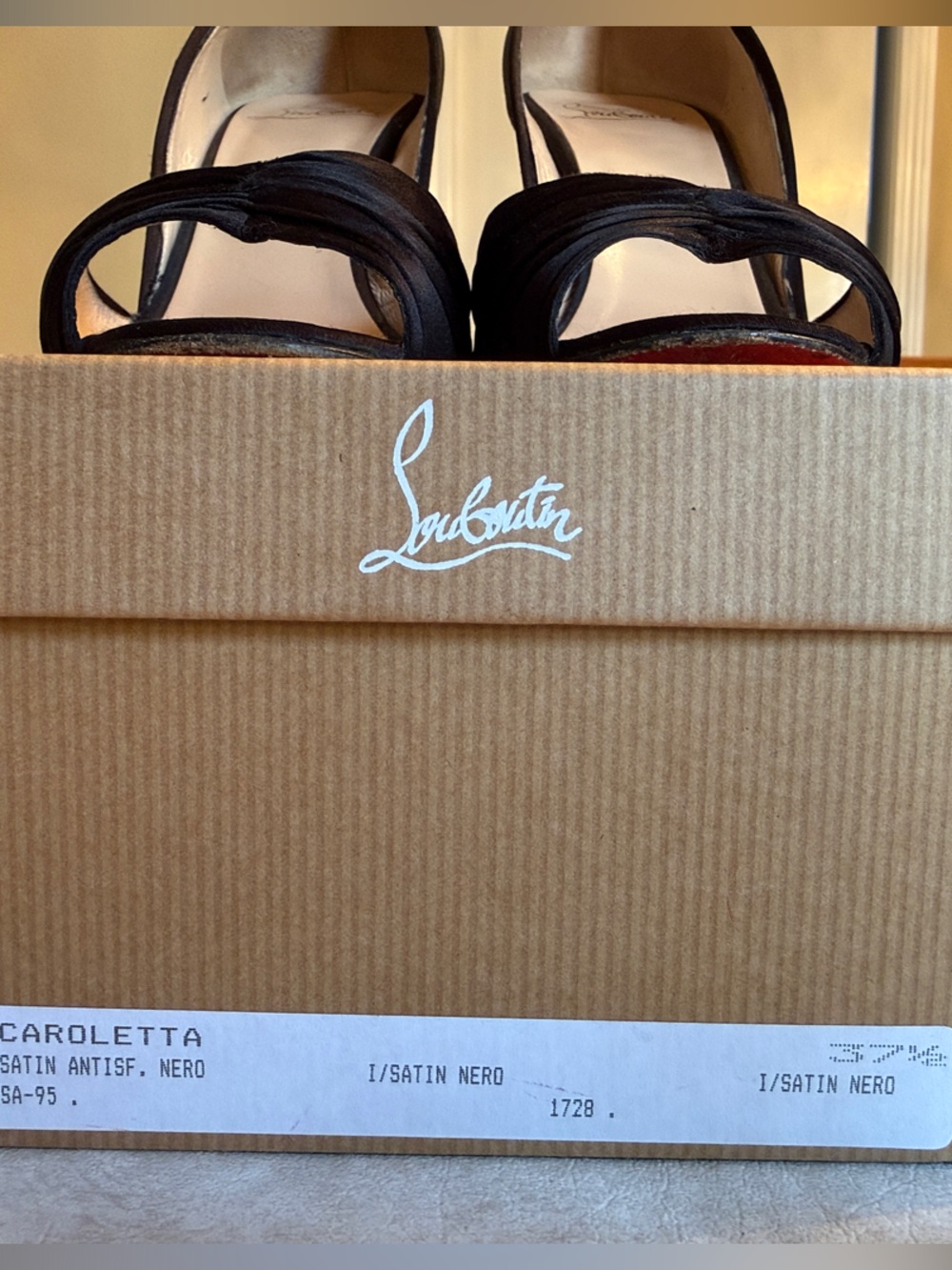 Christian Louboutin Black Satin Peep-Toe Pumps with Ruched Vamp - Picture 2 of 7